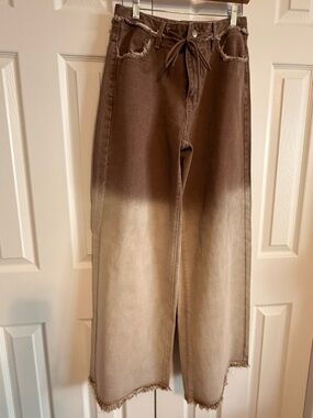 Brown to Beige Ombre Wide Leg Jeans